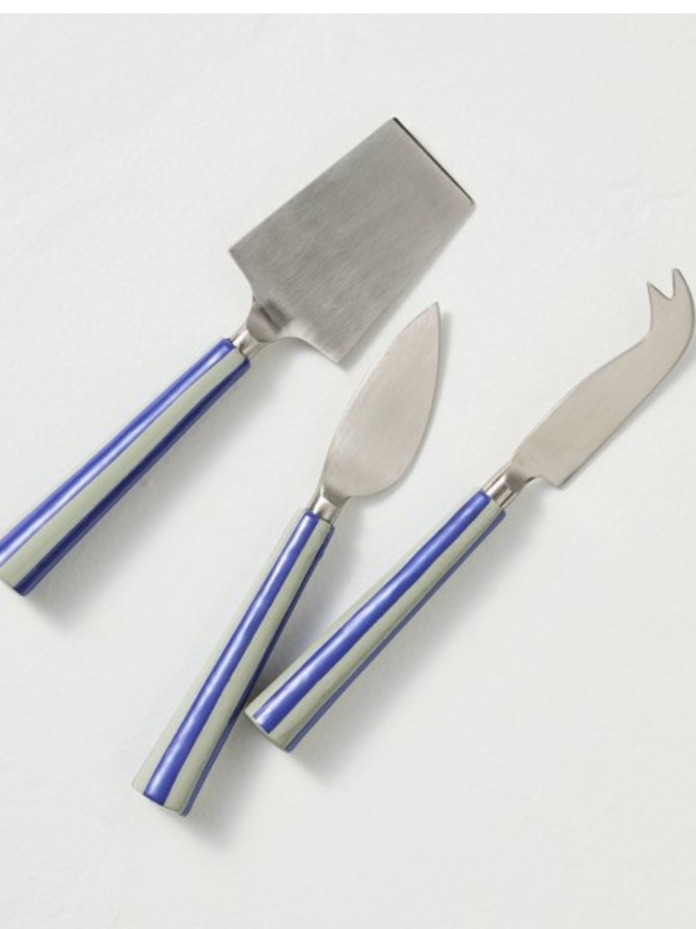 HEARTH & HAND NWT 3pc Cheese Knife Set Silver Green/ Blue Stripe